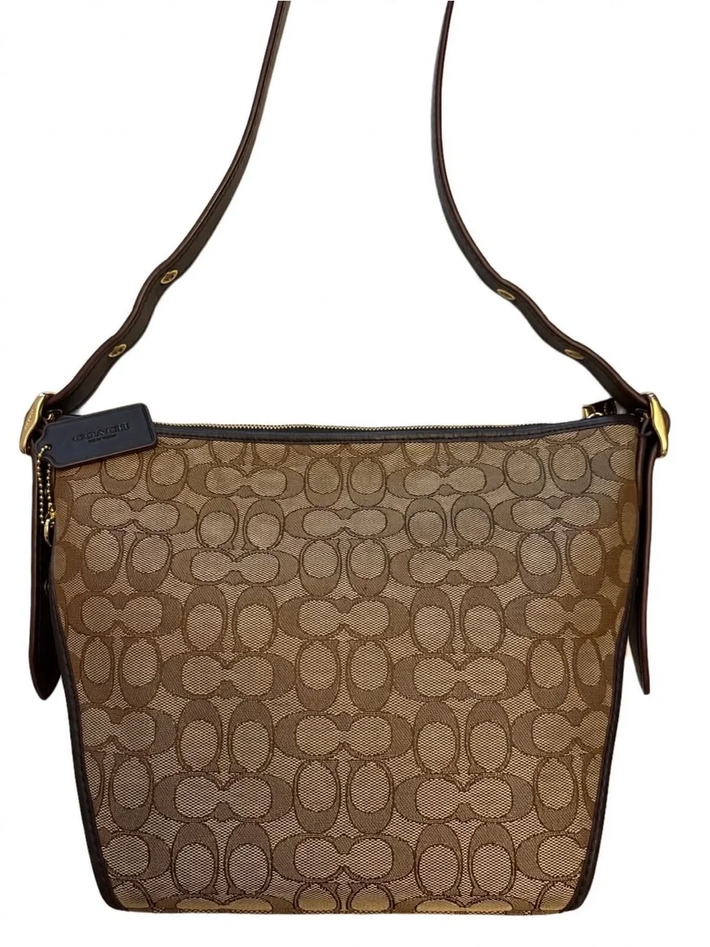Coach 25697 Signature Jacquard Dufflette Hobo Khaki Brown Gold 2022
